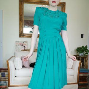 Vintage Karin Stevens 1980's 90’s Teal Dress